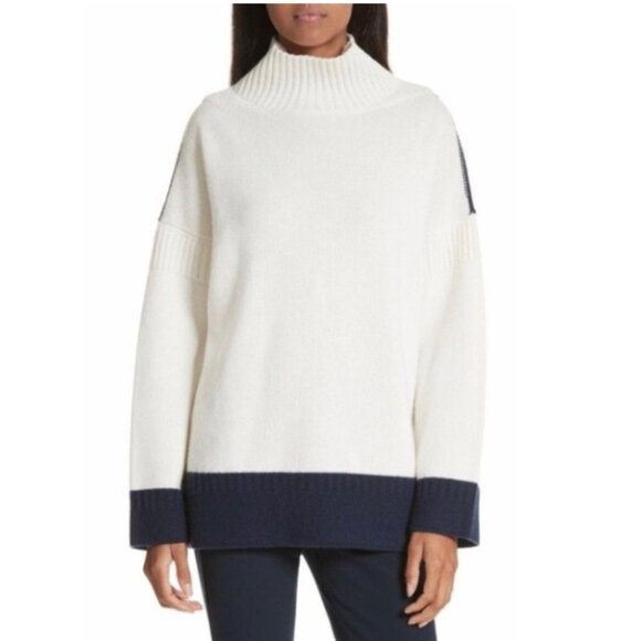 Rag & Bone Aubree Ivory / Navy Colorblock Cashmere Funnel Neck Sweater size XXS - Picture 1 of 16